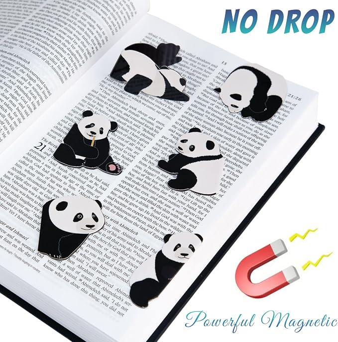 Magnetic Panda Bookmark for Women, 6 Pieces Assorted Cute Book Markers Clip Set, Reading Accessories Birthday Gifts, Book Mark for Book Lovers