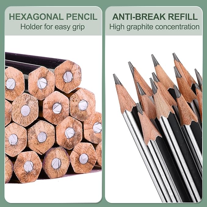 M&G Wooden Hexagonal Pencils, 12 Pcs HB Pencils Graphite Round Pencils with Eraser for Classroom Teacher Office Supplies, Silver Black
