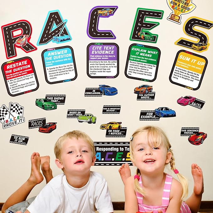 Cinrobiye 37 Pcs Races Writing Process Bulletin Board Decorations Set,Races Reading Strategies Posters with Sentence Beginning Classroom Wall Decor for Elementary Home School Teacher Supplies