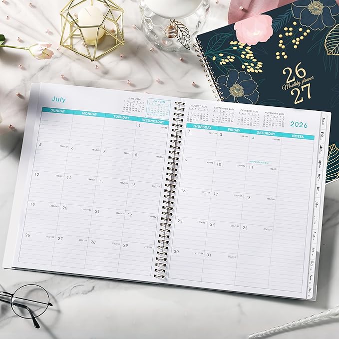 2026-2027 Monthly Planner - 18 Monthly Planner/Calendar 2026-2027, July 2026 - December 2027, 9‘’ x 11'', Months Tabs, Double-Sided Pockets, Twin-Wire Biding, Holidays, Notes Pages, Julian Dates