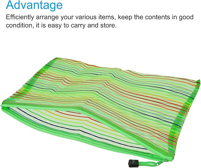 MECCANIXITY Mesh Zipper Pouches, A4 Colorful Pencil Case Document File Bags Storage Organizer for Office Supply Travel Accessory, Green Pack of 6