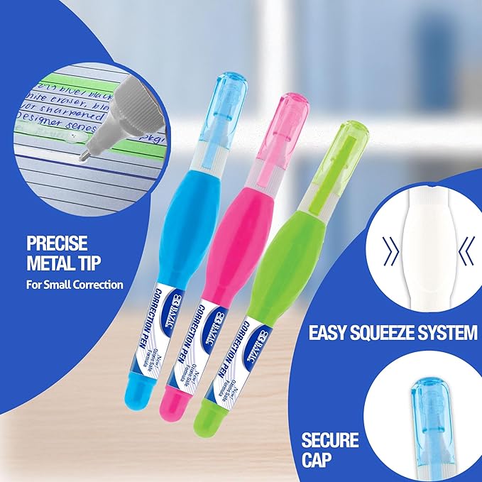 BAZIC PRODUCTS Mini Correction Pen - Corrections Fluid, Precise Metal Tip White Out, Ideal for School & Office Supplies, Alternative to Correction Solution, 3/Pack, 2-Packs