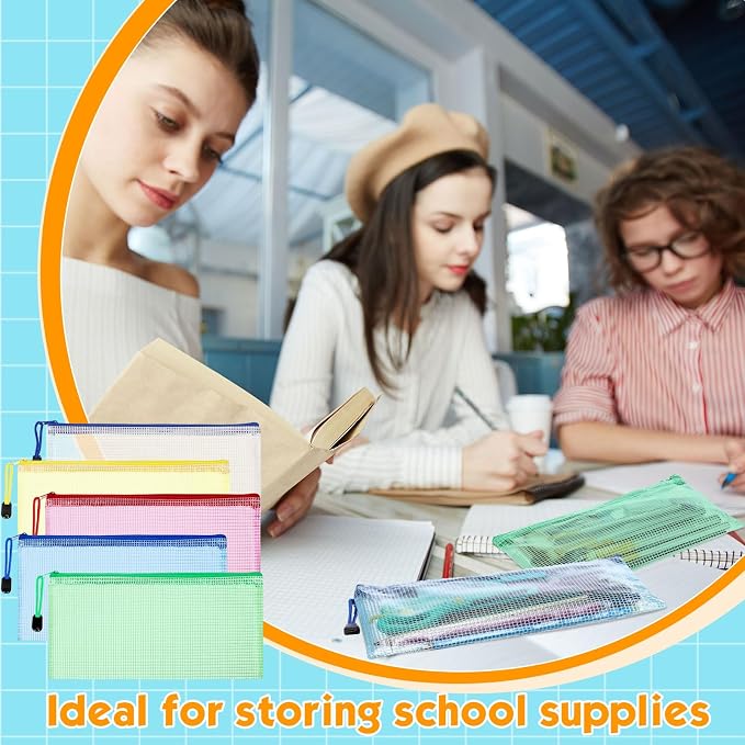 Zhehao 400 Pcs A6 Mesh Zipper Pouch Pencil Pouch with Zipper Waterproof Mesh Storage Bags Small File Bags for Classroom Organization School Office Supplies, 9.5 x 4.5 Inch (Fresh Color)