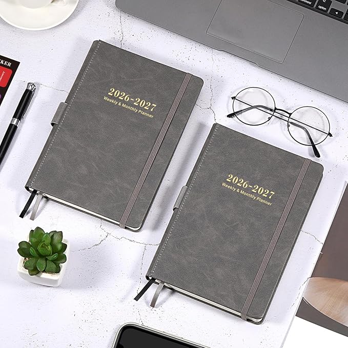2026-2027 Planner - 5.75" X 8.25", JUL. 2026 - JUN. 2027, 2026-2027 Weekly & Monthly Planner with Calendar Stickers, Premium Thicker Paper, Pen Holder, Inner Pocket and 44 Notes Pages - Gray