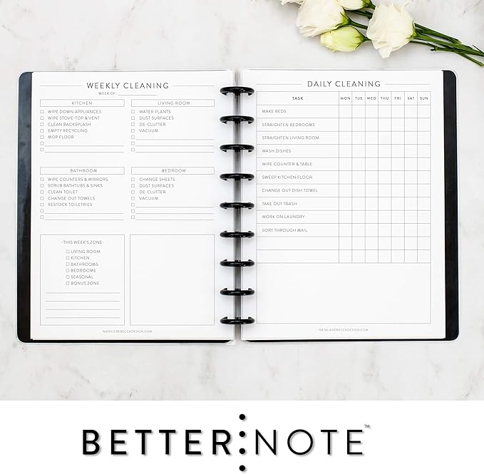 BetterNote Cleaning Plan Refill for Discbound Notebook, Daily and Weekly Lists, 6 Month Supply, Fits Happy Planner, Levenger Circa, Staples Arc, TUL (9-Disc, 7"x9.25")