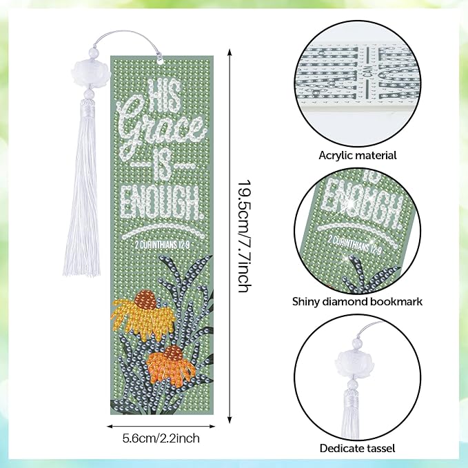 8 Pieces Christian Bible Verse Diamond Art Bookmarks 5d Christian Beaded Bookmark Acrylic Tassel Bookmark for DIY Making Beginners Adults Arts Craft Supplies (Floral Christian-1)