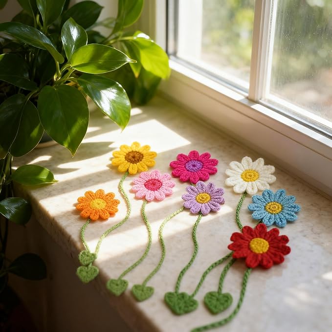8 Pack Flower Crochet Bookmarks,Handmade Knitted Daisy Sunflower Book Marker for Women Personalized Book Marks for Reading Men, Book Lover Teacher Kids Birthday Gift,Cute Unique Bookmarks