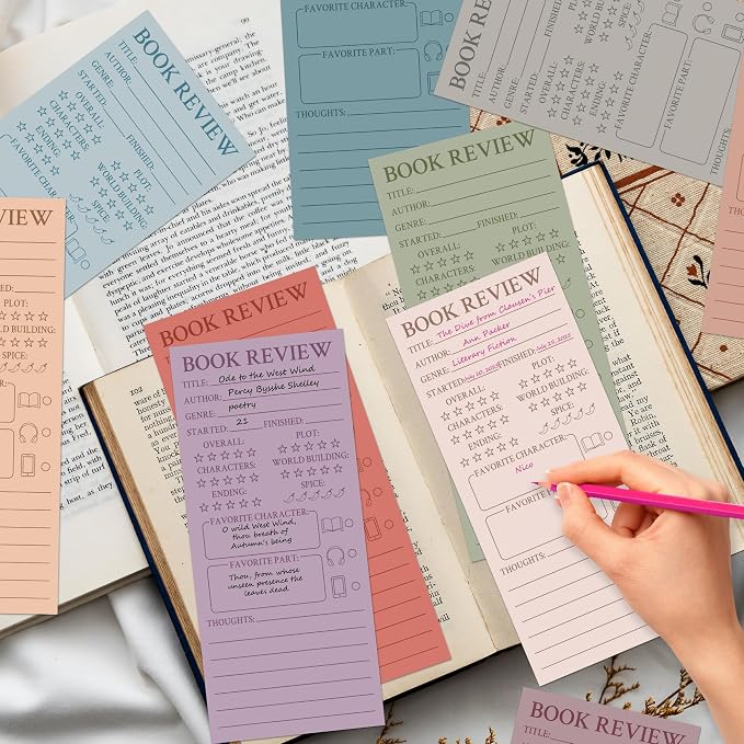 L1rabe Retro Book Review Bookmarks - Back to School Gift 120Pcs Book Page Marker Reading Log for Readers Bookworm Bookish Gift, Reading Page Tracker for Students Teachers Women to Review & Tracker