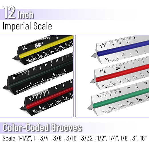 Mr. Pen- Architectural Scale Ruler, 12 Inch, 2 Pcs, Black & White, for Blueprints, Contractor, Architect, Drafting