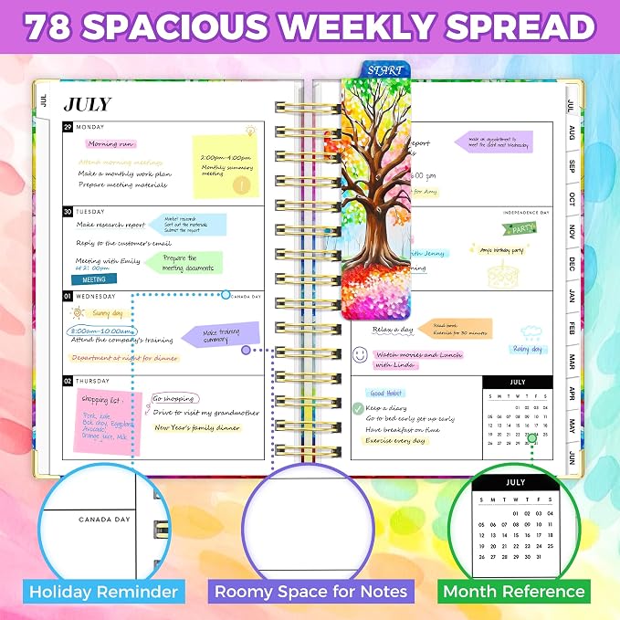 Planner 2026-2027, 18 Month Weekly and Monthly Academic Planner, July. 2026 - Dec. 2027, 6.6" x 8.3" A5 Hardcover Calendar Planner with Page Tabs, Separator Page, Inner Pocket, Bookmark, Stickers, Sticky Note Set