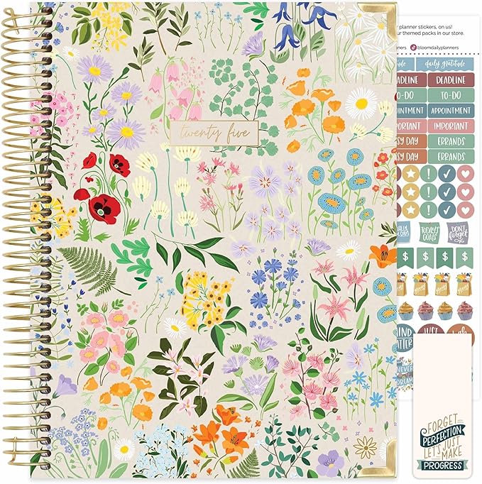 bloom daily planners 2025 Planner HARDCOVER (8.5" x 11") Calendar Year Day Planner (January 2025 - December 2025) - Passion/Goal Organizer - Monthly & Weekly Inspirational Agenda Book - Garden Party, Beige