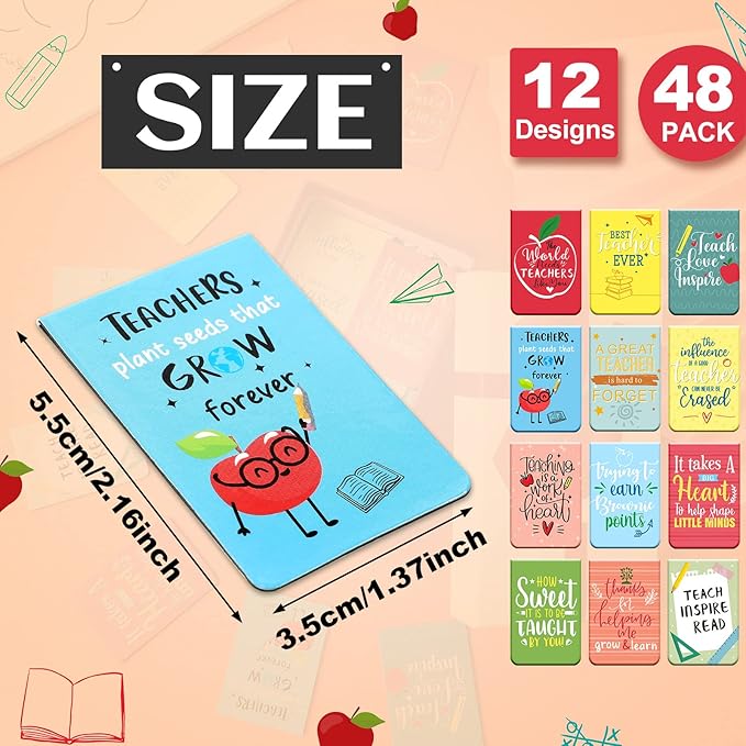 Zonon 48 Pcs Teacher Magnetic Bookmarks Teacher Appreciation Gifts Bulk Thank You Gift from Students Appreciation Bookmarks Inspirational Page Clips for Christmas Teachers Day Graduation Gifts