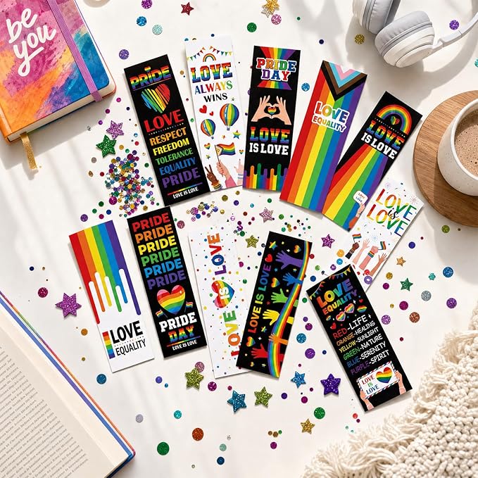 Pride Month Theme Bookmarks - 120PCS Pride Themed Bookmarks Love Equality Rainbow Bookmark Party Favors Supplies for Pride Day Gifts