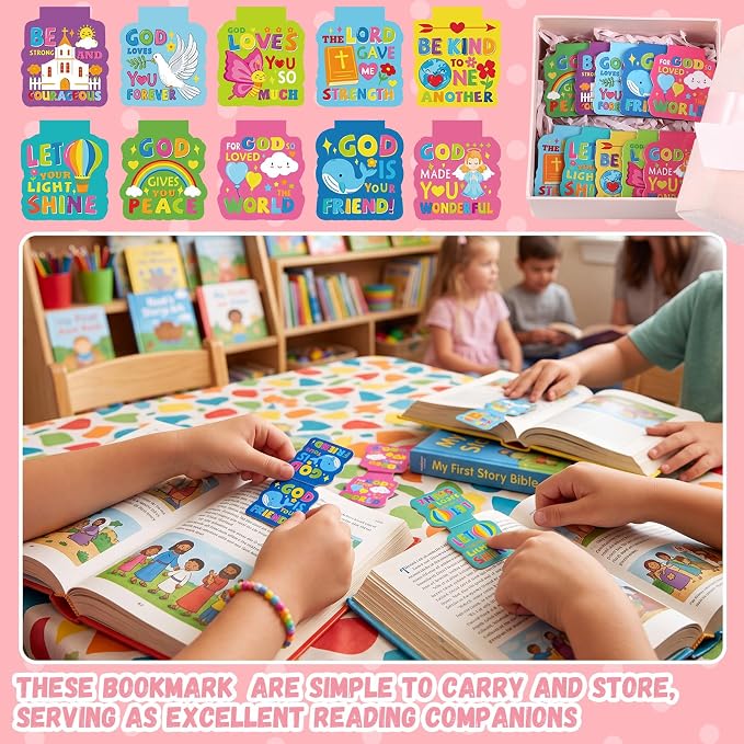 Resurhang 100 Pcs Bible Verses Magnetic Book Marks for Kids Motivational Magnet Religious Bookmark in 10 Designs 1.38 Inches Back to School Gifts for Teachers Students and Books Lover Gifts