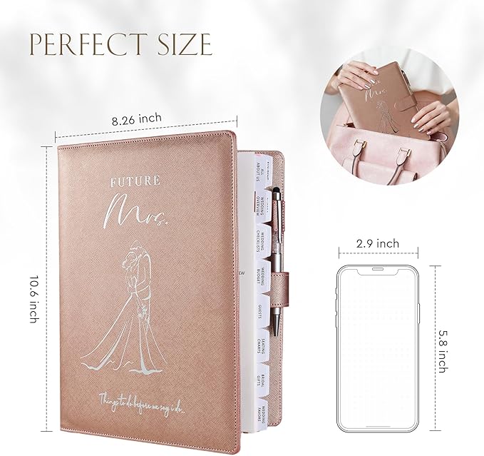 AW BRIDAL Future Mrs Wedding Planner Book and Organizer Gift Set, Personalized Destination Wedding Planners, Rose Gold Planning Gift for Bride and Engaged Couples, Cool Engagement Gifts for Her