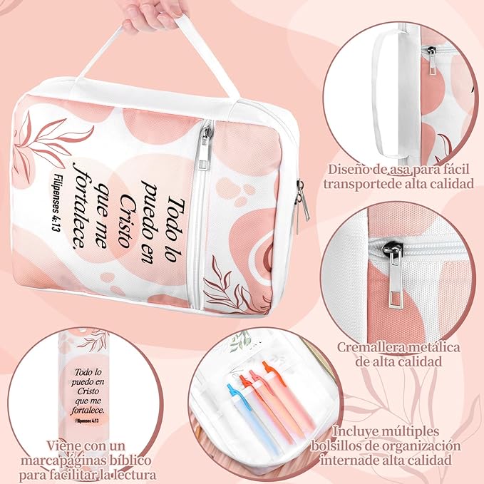 Fullhawl Spanish Bible Cover Case for Women Men Forros para Biblias Bible Carrying Bag with Handle Scripture Bookmark for Communion Baptism Gifts Church Study Supplies Accessories(Boho)