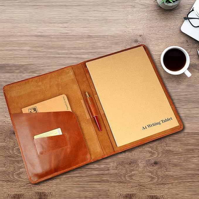 Heavy Duty Buffalo Leather Legal Pad Portfolio | Handmade Executive Notebook Binder Portfolio | Professional Padfolio Organizer | Business Gift for Men and Women : Brown