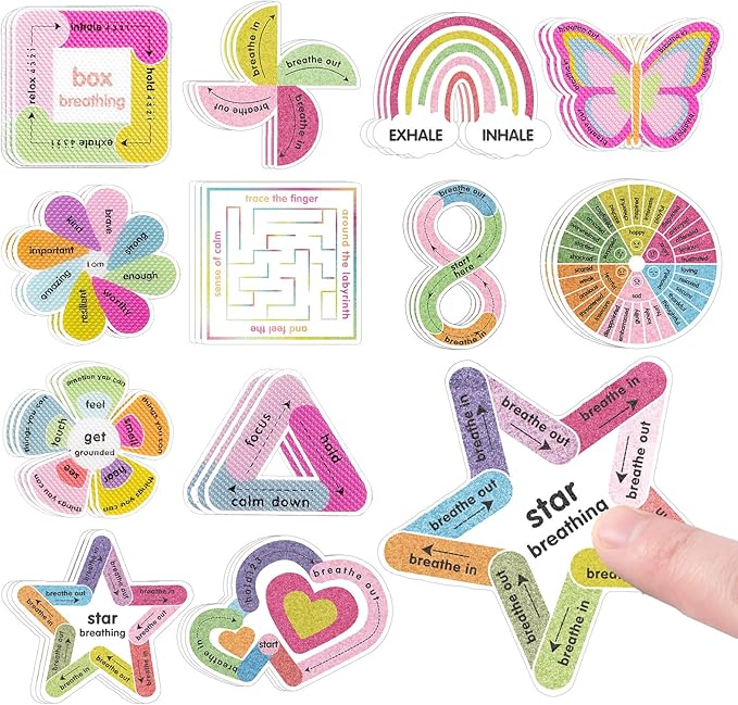 Sensory Strips for Anxiety Calming Stickers, 36PCS Textured Calming Mood Fidget Stickers for Kids Adults, Tactile Breathing Mindfulness Sticker for Classroom Office Desk