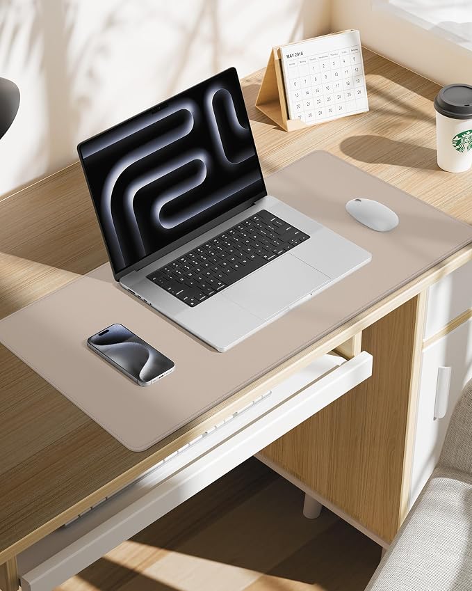 AFIING Extra Large Desk Mat - 55" x 24" PU Leather Non-Slip Desk Pad for Office and Home - Ideal for Large Mouse Pad and Desk Mats on Top of Desks (Beige)