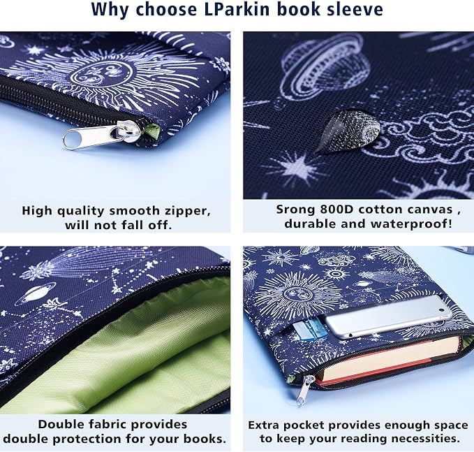 Book Sleeve for Book Lovers, Bookish Book Protector, Book Covers for Paperbacks, Washable Fabric, Book Sleeves with Zipper, Medium 11 Inch X 8.7 Inch