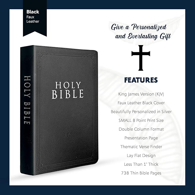Faux Leather Custom KJV Holy Bible Personalized with Name | Small Text | King James Version Gift and Award Bible for Religious Occasions, Black