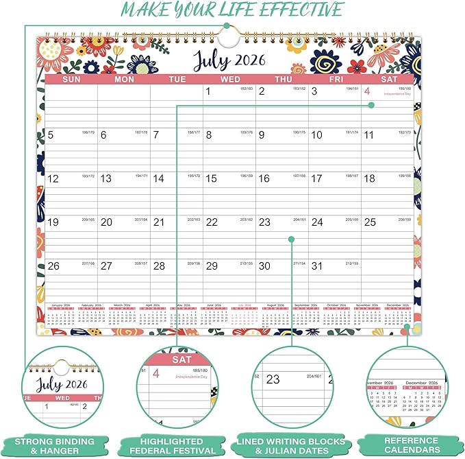 Calendar 2026-2027 - Wall Calendar 2026-2027, from July 2026 to December 2027, Perfect for School, Office & Home Planning, 14.75" x 11.5"