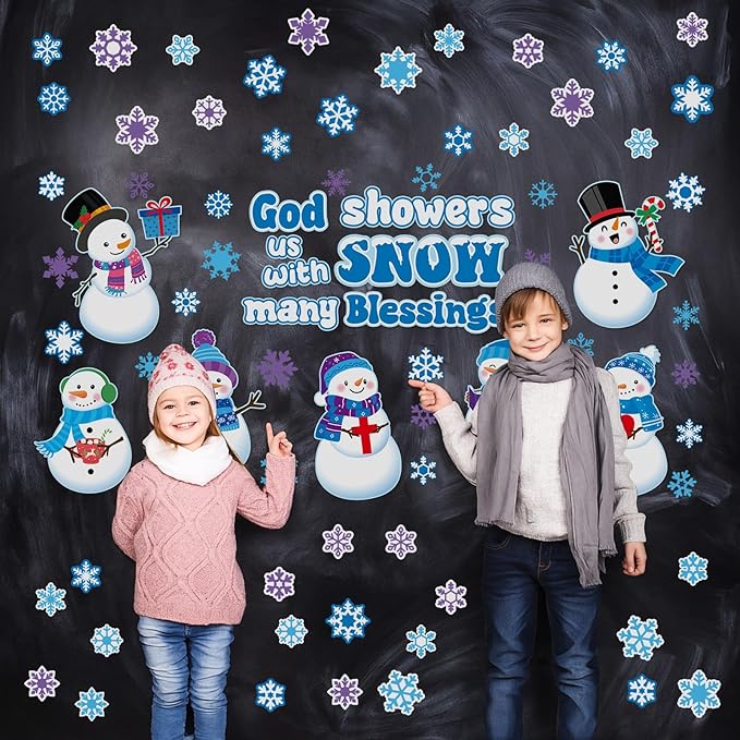 Mooliwe 72 Pcs Religious Winter Bulletin Board Set Snowman Blessings Bulletin Board Cutouts Religious Classroom Decoration Snowflake Snowman Cutouts Winter Xmas Holiday Party Church Classroom Decor