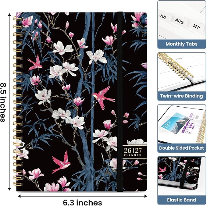 Planner 2026–2027, Academic Year Monthly & Weekly Calendar Book, Jul 2026–Jun 2027, Hardcover Organizer with Tabs, Student & Teacher Planner, 6.3" x 8.5", Magnolia Song