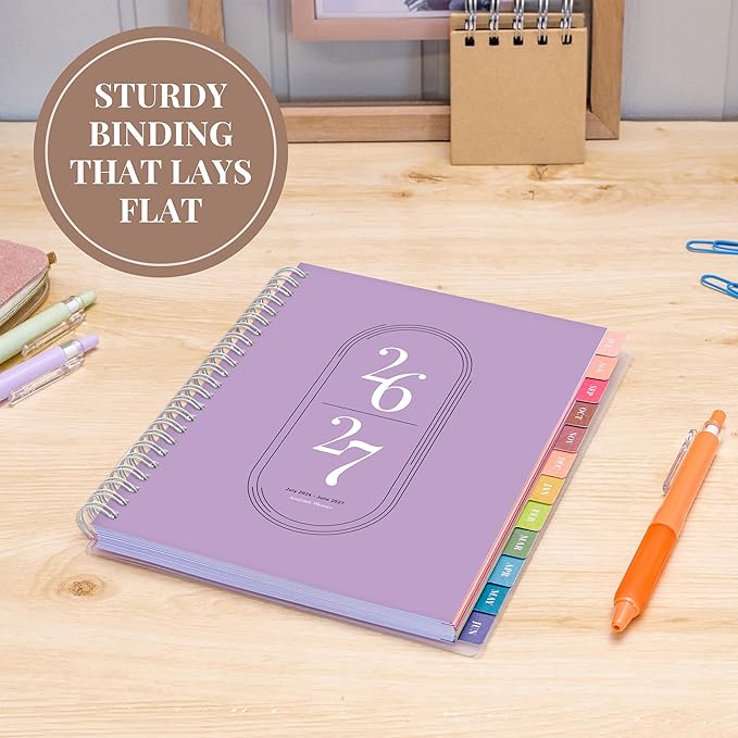 Rileys Academic Planner 2026-2027, Daily, Weekly & Monthly Planner, July 2026 - June 2027, Student Notes Pages, Twin-Wire Binding, Weekly Agenda for School & Work (8 x 6-Inches, Lilac)