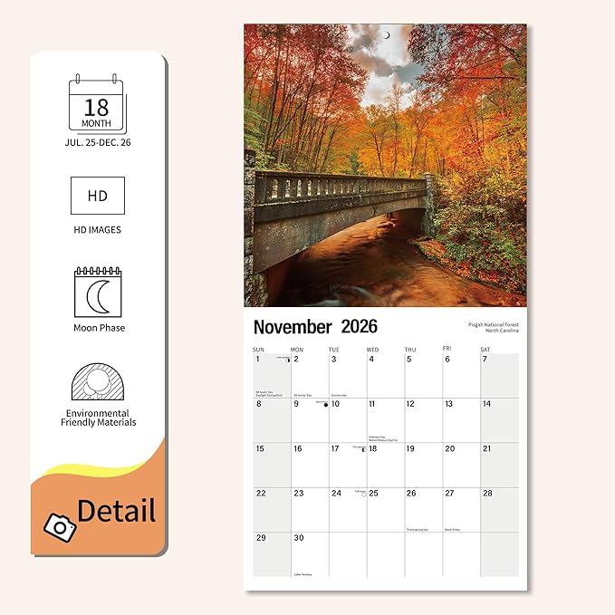 Wall Calendar 2025-2026 Planner Calendar - America National Park Hangable Monthly Wall Calendar with Large Blocks for Organizing & Planning, Academic Schedule, Home, Office & family, Thick & Sturdy Paper (12"x24" Open)