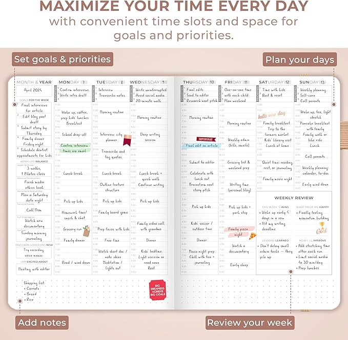 Clever Fox Planner Schedule – Undated Weekly & Monthly Life Planner with Time Slots, Appointment Book & Daily Organizer, A5 (Rose Gold)
