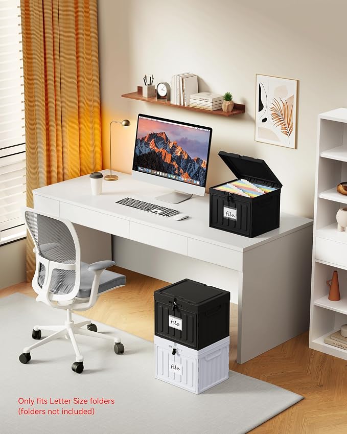 Oterri Plastic File Box with Lid for Letter Size Hanging File Folders, Hanging File Folder Box for Home, Office, School, File Cabinet, Black