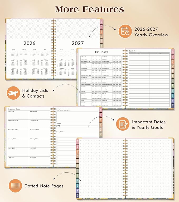 Academic Planner 2026-2027, Hardcover Weekly and Monthly Calendar Planner from July 2026 - June 2027, 8.5" x 11" A4 Large Daily Agenda with Tabs, College School Organizer for Student Teacher, Wildflower Mountainside