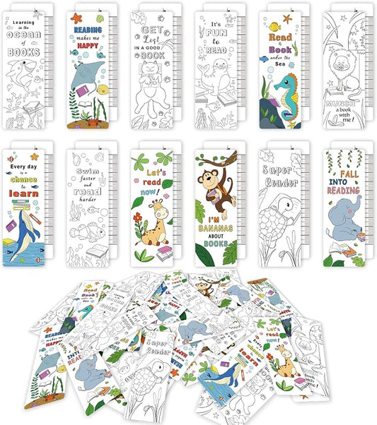 60 PCS Anseal Color Your Own Bookmarks Bulk, DIY Bookmarks for Teens, Cute Animal Bookmarks for Reading Lover, 12 Styles Fun & Personalized Bookmark for Students, Classroom Rewards Supplies