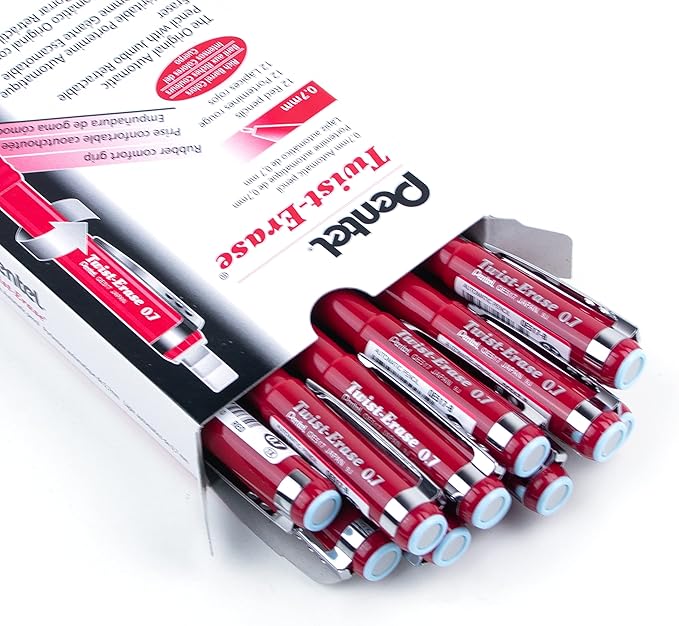 Pentel Twist-Erase III Mechanical Pencil (0.7mm), Red Barrel