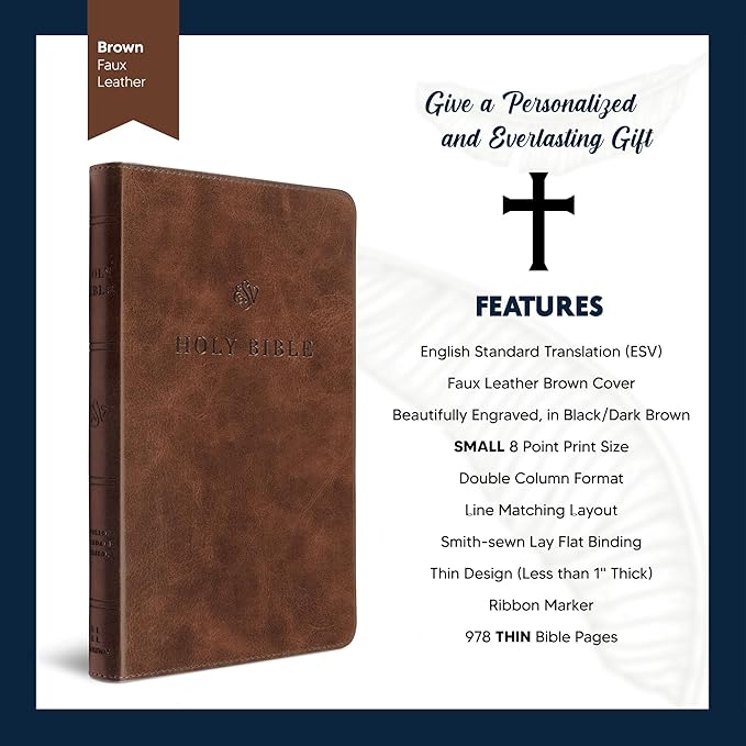 Custom Personalized Brown ESV Bible | Small Text | Customized with Name in Dark Brown | Faux Leather Premium Church Bible | English Standard Version Lay Flat Design