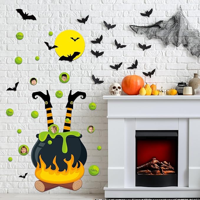 Halloween Bulletin Board Door Decorations Set Halloween Witch Theme Classroom Bulletin Board Magic Jar Green Bubble Bat Paper Cutouts for Witch Party Favors School Home Chalkboard Door Decor Supplies