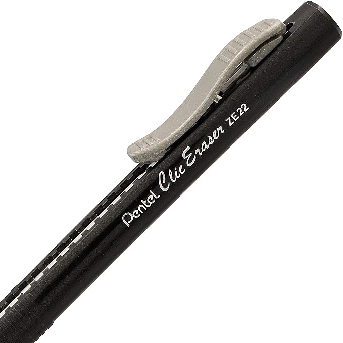 Pentel Clic Eraser Grip, Retractable Eraser, Black Barrel, Box of 12 (ZE22A)