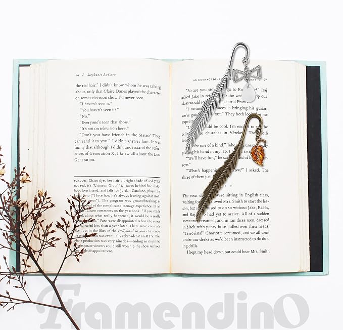 Framendino, 30 Pack Vintage Metal Feather Bookmarks Hairpin Hook Charms Pendant