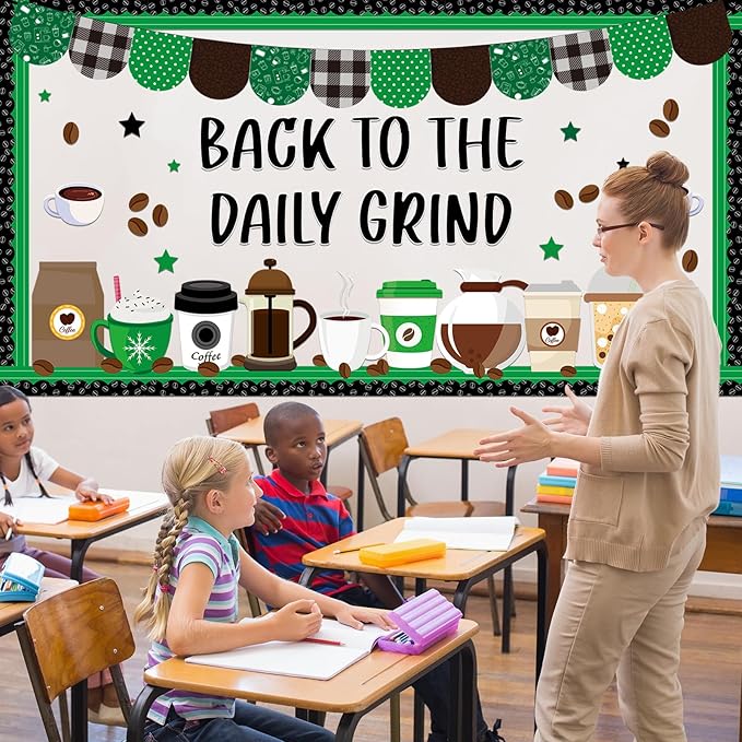 Naozinebi Coffee Bulletin Board Set Coffee Cup Classroom Decorations Hot Cocoa Cutouts Green Coffeehouse Crafts for Teachers Students Back to School Kindergarten Wall Door Decors Party Supplies
