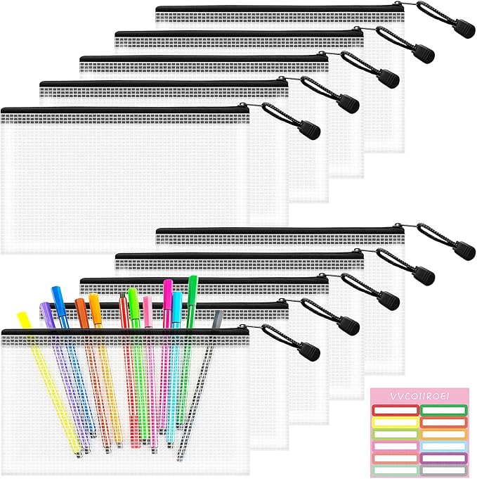 10pcs Mesh Zipper Pouch Bags Small, 8.1x4.8 Inches Zipper Pencil Bags, Black Pencil Pouch Bulk, Reusable Pencil Bags for Office Supplies and Travel Storage