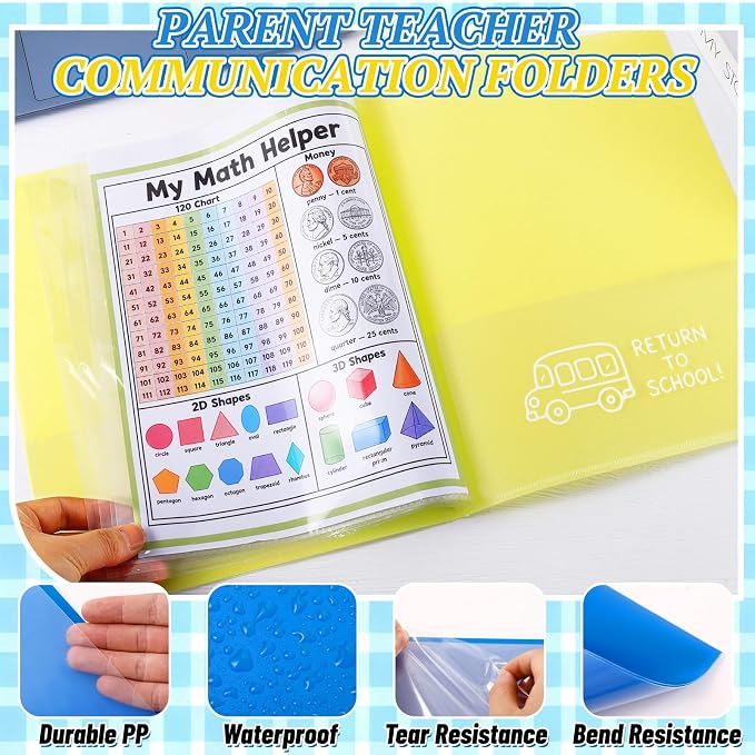 12 Pcs Take Home Folders for Elementary Students,Back to School 2 Pocket Folders with Clear Front Pocket 4 Inner Pockets,Plastic Parent Teacher Communication Folder 11.81 x 9.45 Inch (Mixed Color)