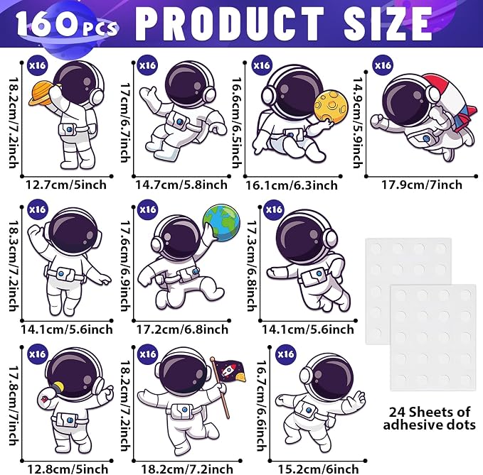 160Pcs Outer Space Cutouts Back to School Bulletin Board Decoration Set Astronaut Galaxy Paper Cut-Out Classroom Decor for Boy Girl DIY Photo Craft VBS School Kindergarten Preschool Wall Door Supplies