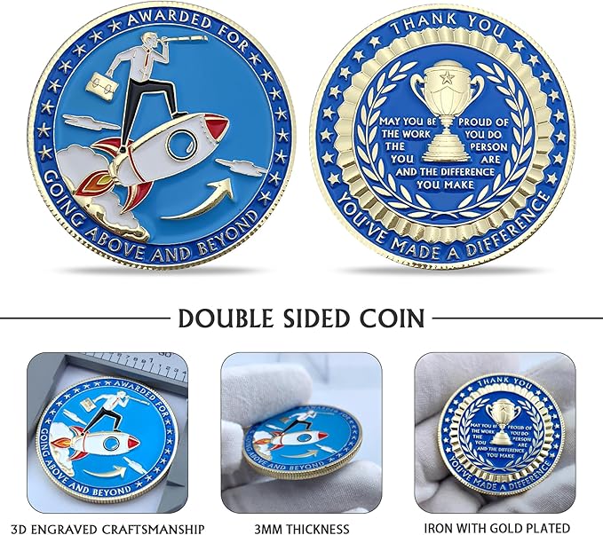 10 Pcs Employee Appreciation Coins Going Above and Beyond Recognition Coins Staff Appreciation Gifts Inspirational Thank You Coin for Coworkers Motivational Office Gifts Desk Decor