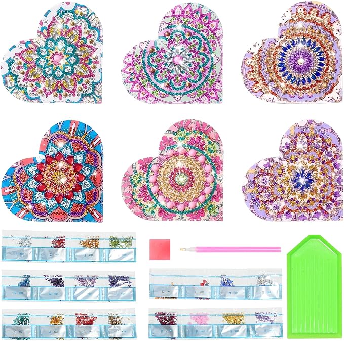 6 PCS Heart Diamond Painting Bookmarks, DIY Diamond Art Kits for Adults, Book Corner Protecting Bookmark Craft Set, Gift for Book Lovers (Heart Pattern)