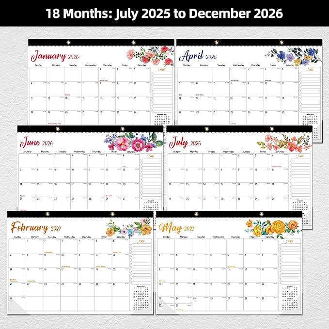 Tcamp 2026 Calendar - 18 Months Desk Calendar 2026-2027 from January 2026 to June 2027, Large 17" x 12" Wall Calendar with Julian Dates, Desk Planner for Home School Office Desktop, Christmas Gifts