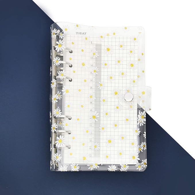 A6 A5 6-Holes Colorful PVC Cover Personal Organizer with Snap Button Closure File Folder for Loose Leaf Sheet Notebook (Daisy, A6 Combo)