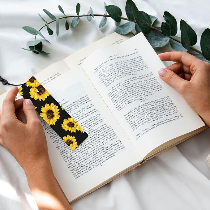Sunflower 5pcs Wood Bookmarks with Tassel for Planner Reading Book Lovers Accessory Readers Men Women 4.6 X 1.2 Inch