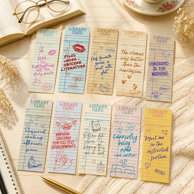 Vintage Bookmarks Bulk Gifts - 100 Pcs Funny Library Card Bookmark for Women Girls Book Lovers Students Birthday Graduation Gift Retro Romance Page Clips School Office Reading Accessories