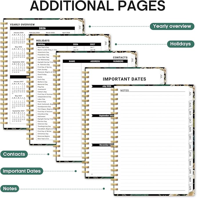 Planner 2026-2027, Academic Monthly and Weekly Calendar Planner for Women, July 2026 - June 2027, Hardcover Pretty Agenda Planner Book with Tabs, Spiral Daily Organizer for School Office Home Supplies, 6.3" x 8.5" - Forest Botanica